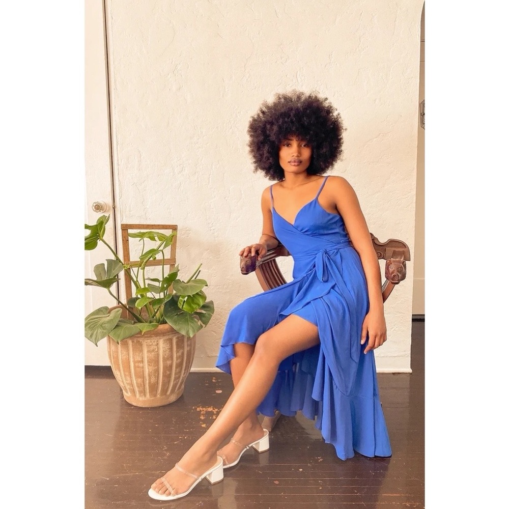 Lulu's Manhattan Moment Blue Ruffle Midi Dress